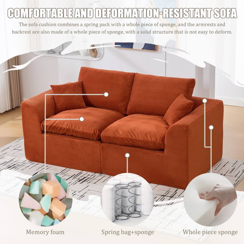 Modular Cloud Sectional Sofa, Comfy 2-Seater Corduroy Couch with Removable Covers