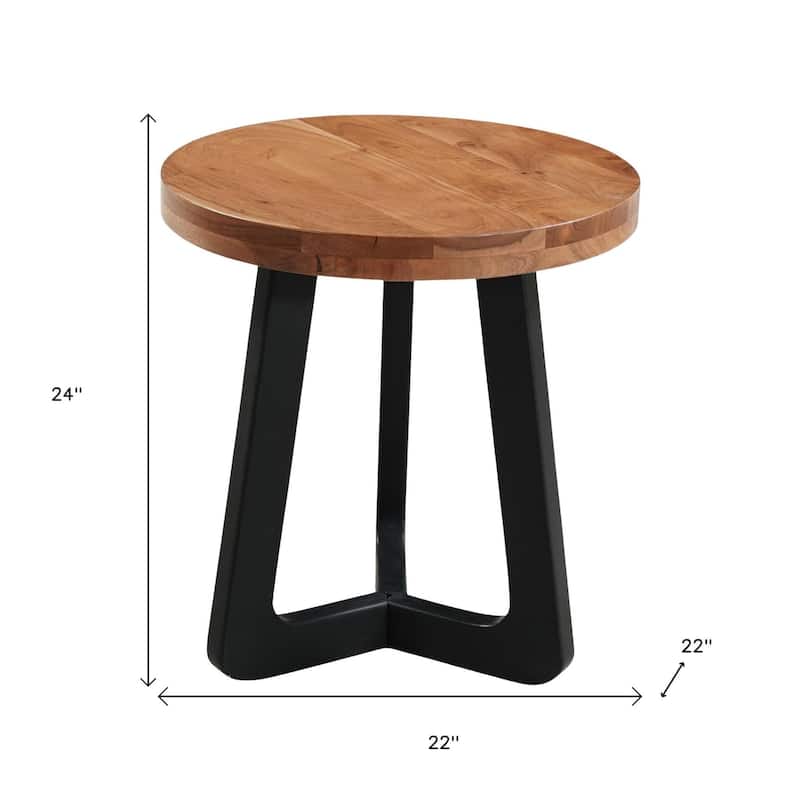 HomeRoots 24" Brown and Black Solid Wood And Iron Round Cross Legs End Table - 22.00 in. x 24.00 in. x 22.00 in.