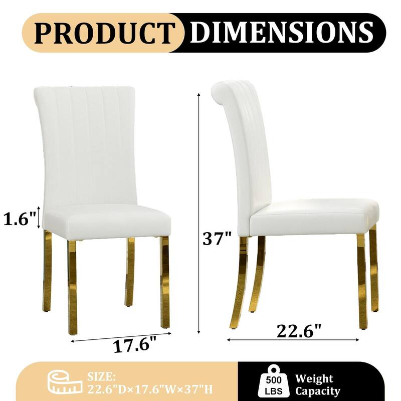 Luxury PU Leather Parsons Dining Chairs Side Chairs with Rolled Back and Stainless Steel Legs