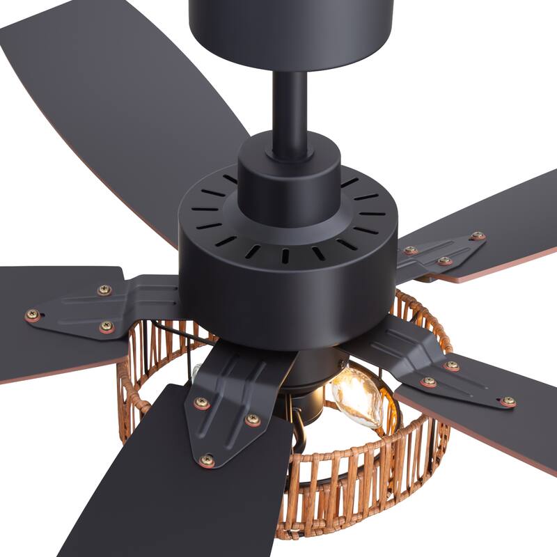 52-inch Farmhouse Ceiling Fan with Light and Remote(5 Reversible Blades）