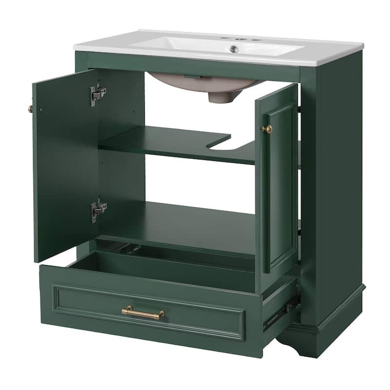 30" Luxurious Bathroom Vanity, Ceramic Sink with 2 Soft-Close Doors