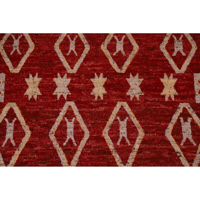 Hand Knotted Oriental 100% Wool Carpet Modern Tribal Red Moroccan Area Rug - 9' 8'' X 6' 10''