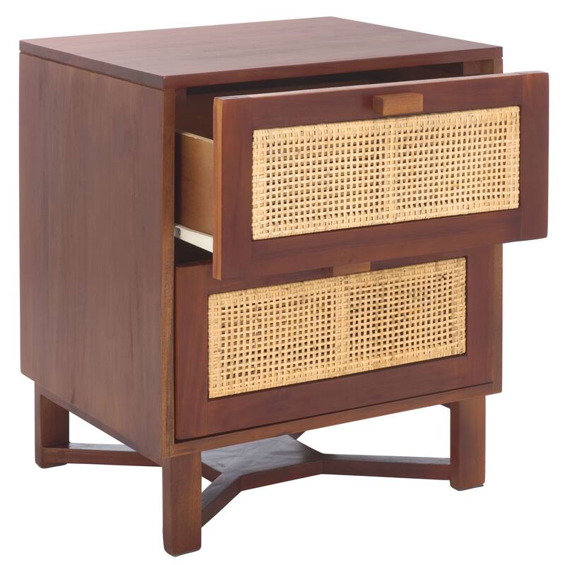 SAFAVIEH Dayana 2-Drawer Rattan Accent Table Nightstand