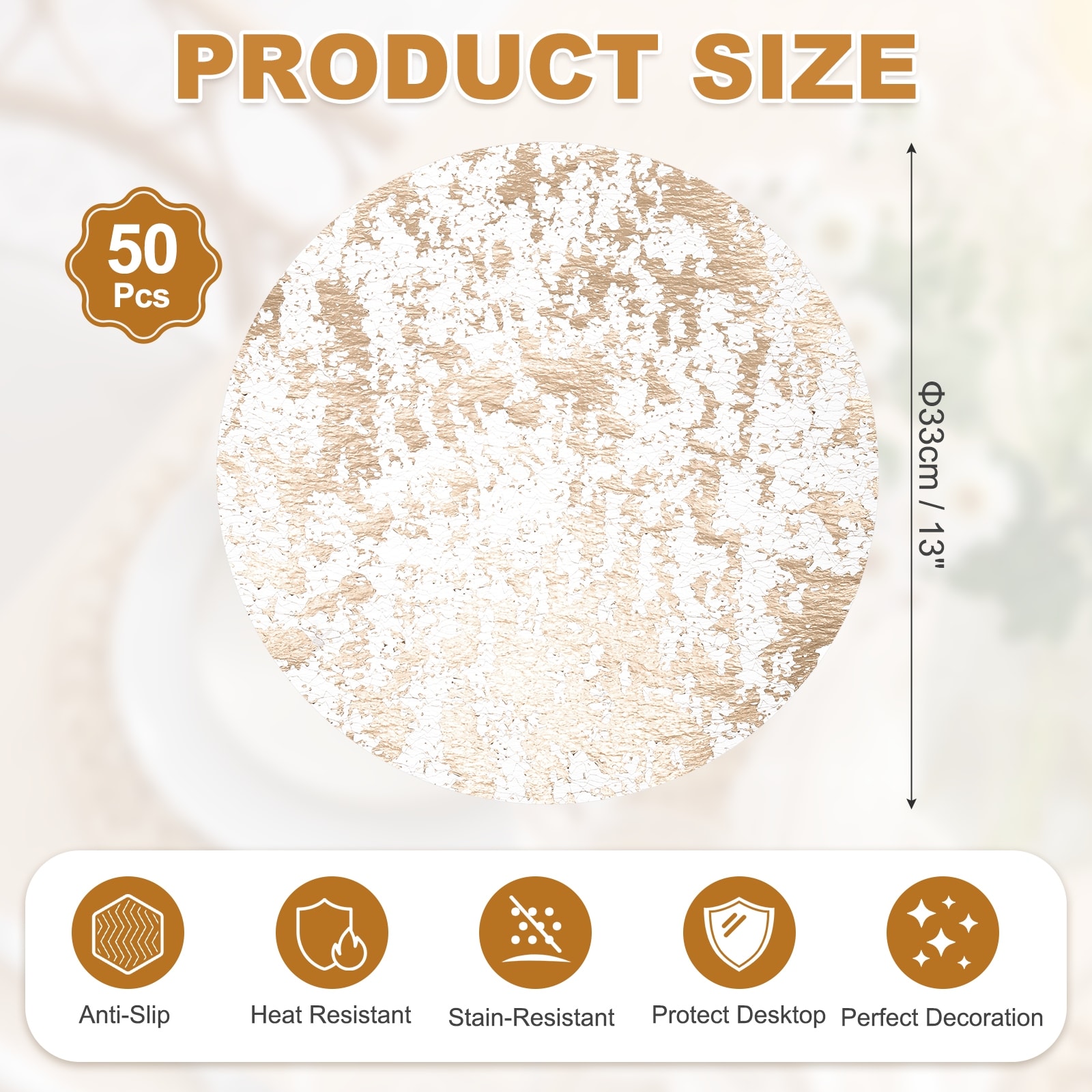 Disposable Round Placemats, Chargers Place Mats Metallic Thin Mesh Table Mates Pressed Foil Table Doilies for Dining