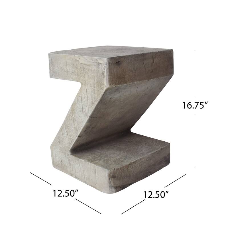 Roomfitters Outdoor Side Table with Z-Shaped Sculptural Concrete Build for Patio, Living Room or Entryway