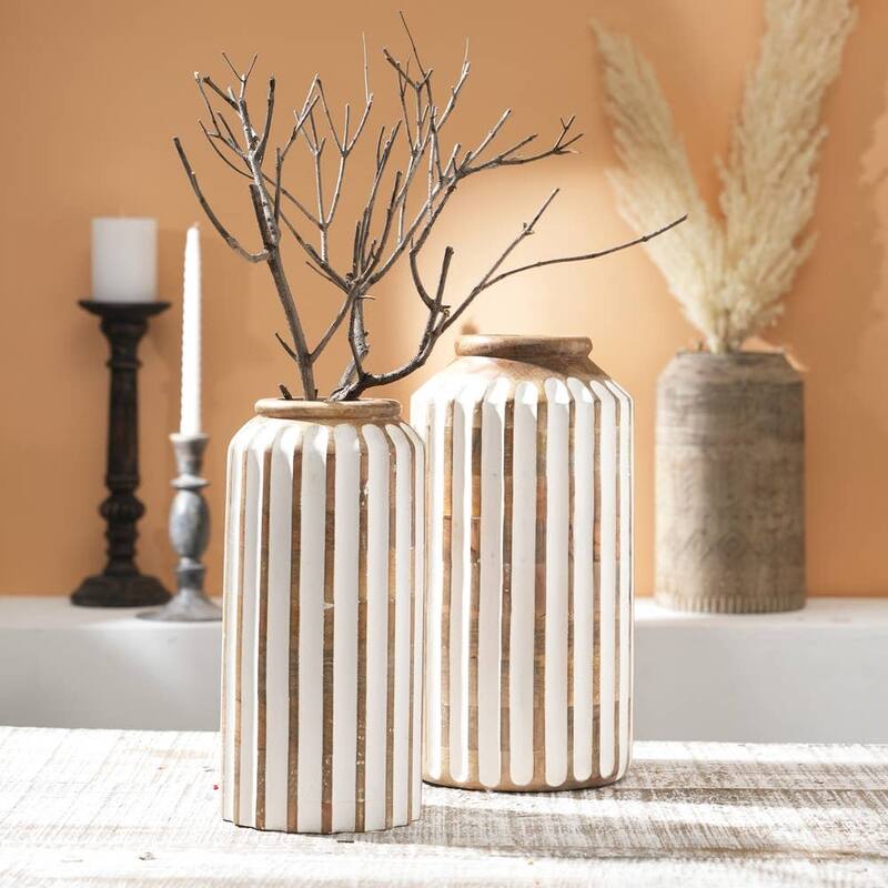 Handcrafted Wooden Accent Vase for Living Room - 6x12 Inch Table Decor