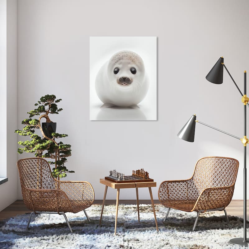 Wynwood Studio Canvas Animals Baby Animal Seal White and Modern & Contemporary Wall Art Canvas Print - White, - 36 x 30