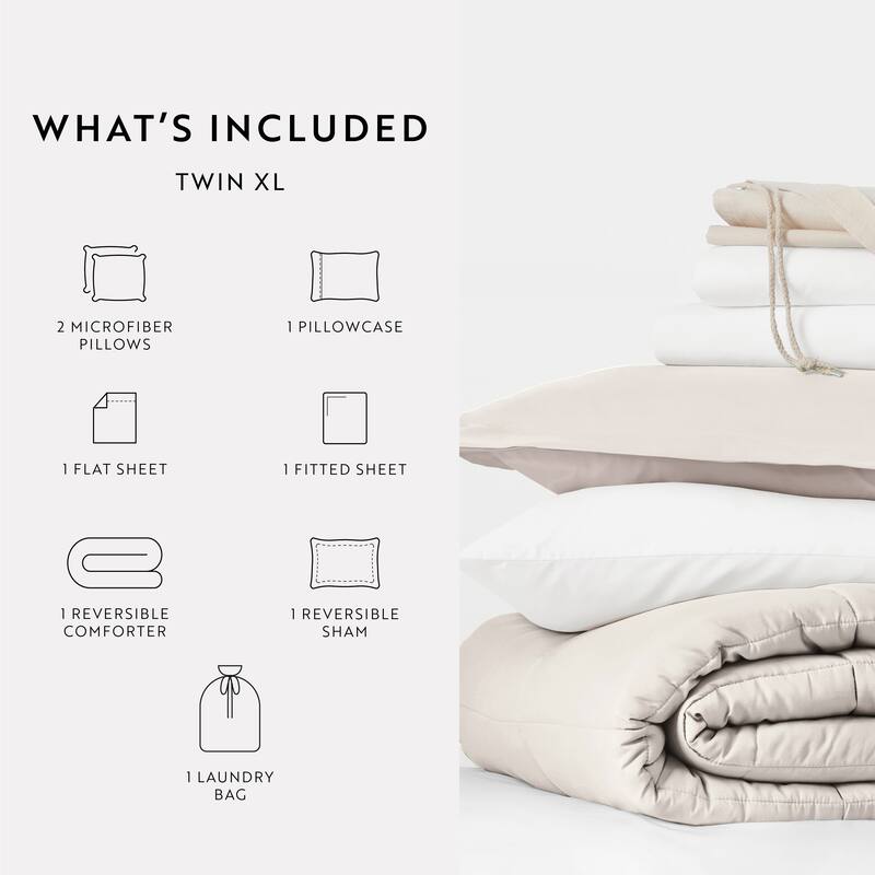 8pc Twin XL Solid Dorm Bedding Bundle