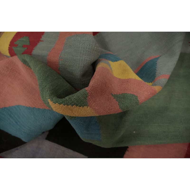 Hand Woven Oriental 100% Wool Carpet Southwestern Tribal Multi-Colored Kilim Area Rug - 13' 4'' X 4' 10''