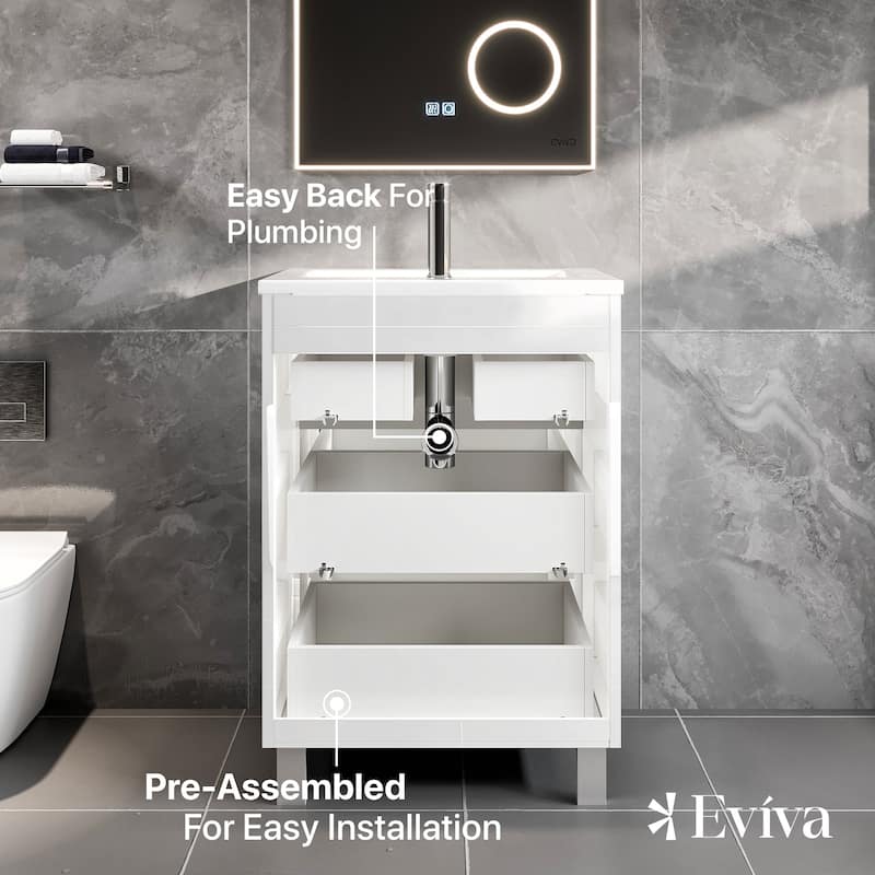 Joy 24"W WH Freestanding Bath Vanity with Porcelain Top & Integrated Sink