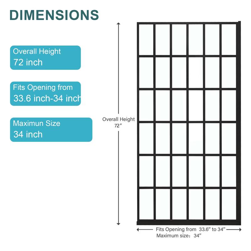 Shower Door 34" W x 72" H Single Panel Frameless Fixed Shower Door