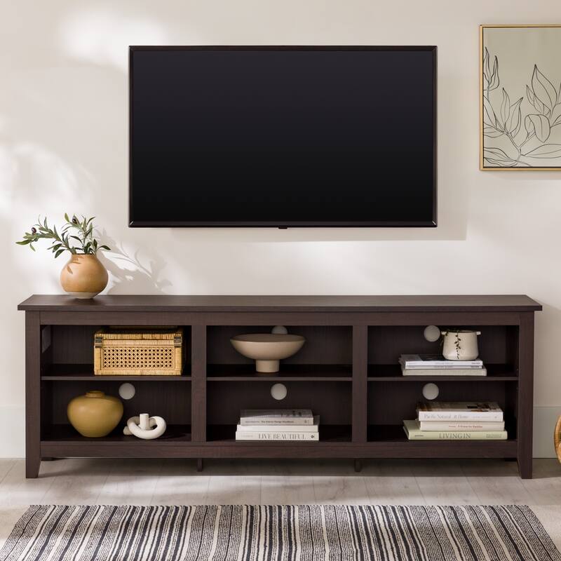 Modern Transitional 3-Shelf Open Storage 70" TV Stand for 80" TVs - Charcoal