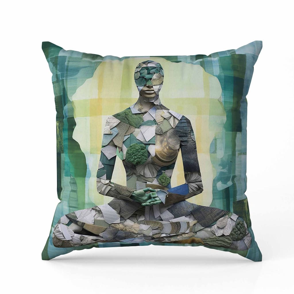 Stone Statue Faux Suede Reversible Throw Pillow Cyan and Yellow