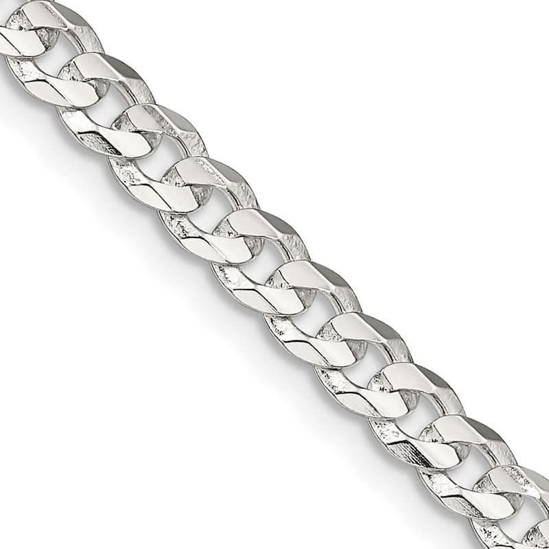 Curata 925 Sterling Silver 4.5mm Concave Beveled Curb Chain Necklace for Men