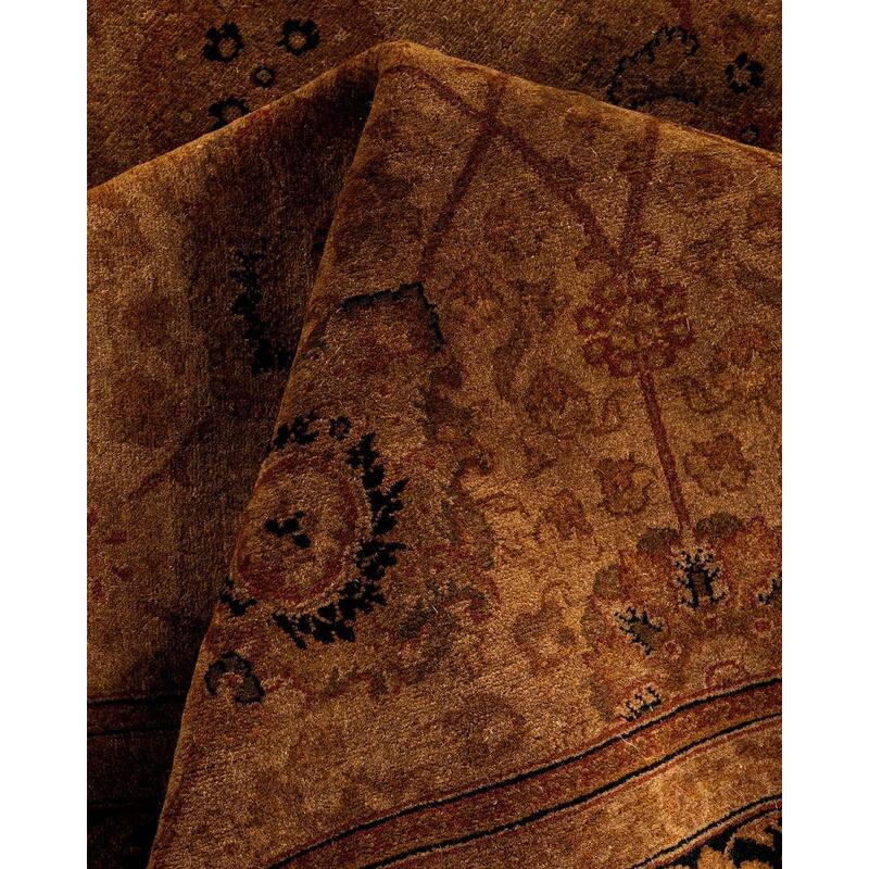 Overton Hand Knotted Wool Vintage Inspired Modern Contemporary Overdyed Brown Square Area Rug - 4' 8" x 4' 10"