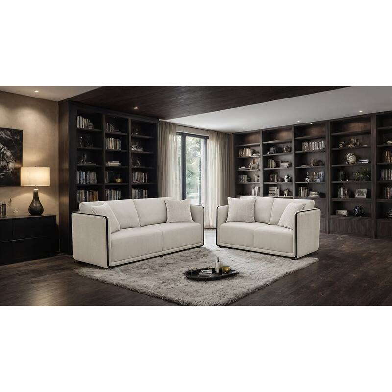 Taupe Finish Contemporary Living Room Furniture Sofa Set - 2 Piece