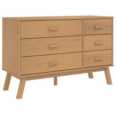 Sideboard Cabinet Dresser, 6 Drawers, Modern 44 Inch Brown Solid Wood