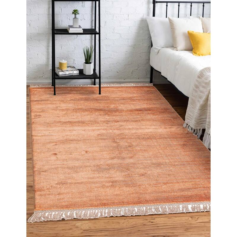 ECARPETGALLERY Hand Loomed Shimmer Copper Viscose Rug - 5'6 x 8'0