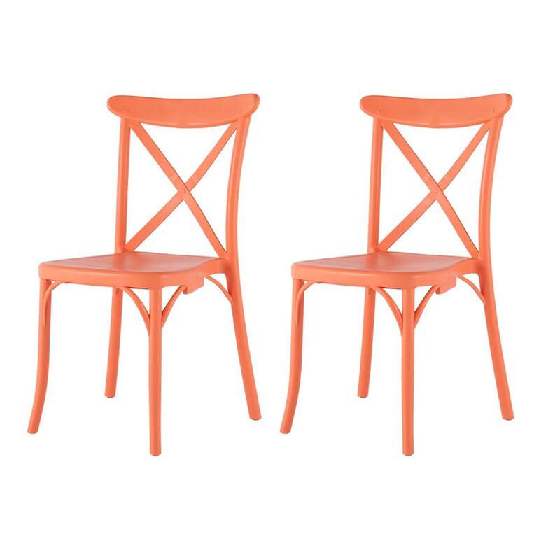 HomeRoots Set of Two Salmon Heavy Duty Plastic Outdoor Stacking Dining Chairs