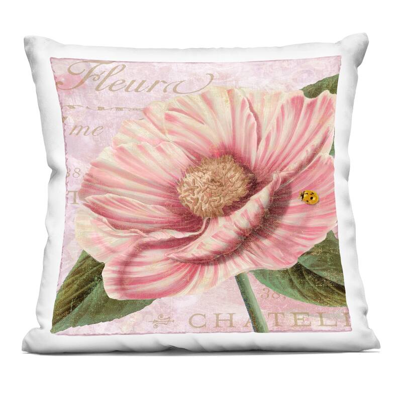 Stupell French Flower & Ladybug Decorative Printed Throw Pillow Design by Sasha - Accent - Polyester - Pink - Single