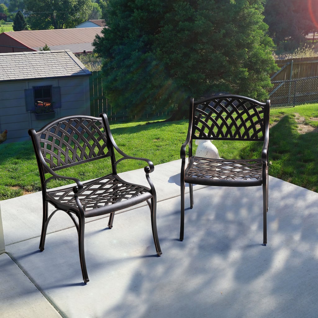Outdoor 2-Piece Patio Cast Aluminum Dining Chairs with Armrests