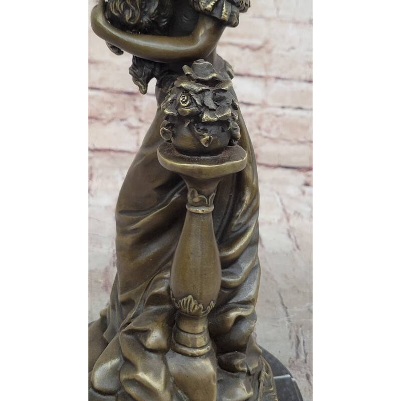Victorian Edwardian Era European Young Woman Holding Puppy Imitative Dog - Bronze Sculpture By Milo