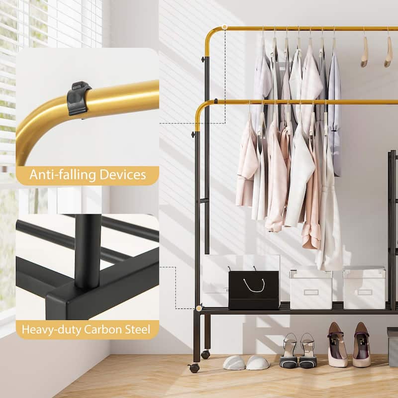 Costway Rolling Clothes Drying Rack Double Rods Garment Rack with - See Details