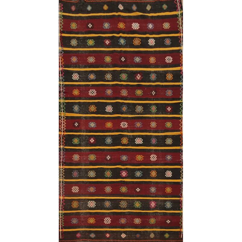 Hand Woven Oriental 100% Wool Carpet Southwestern Tribal Multi-Colored Kilim Area Rug - 11' 5'' X 5' 7''