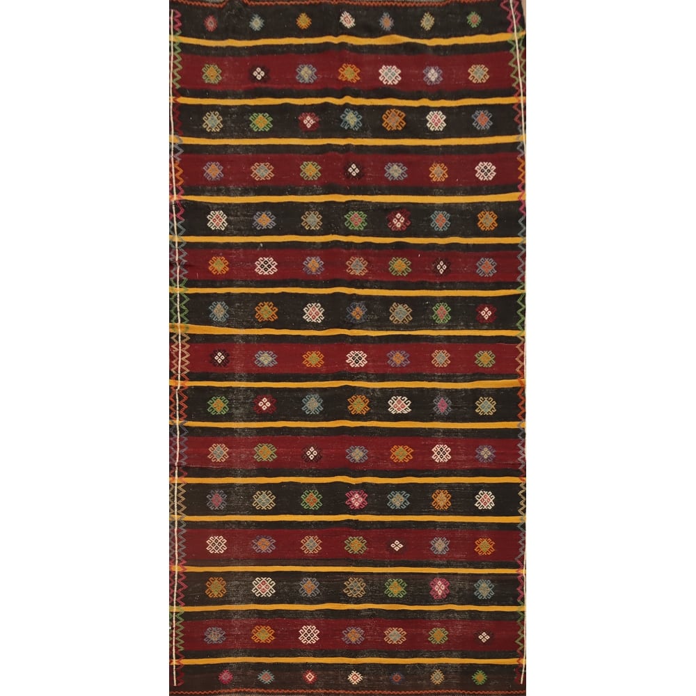 Hand Woven Oriental 100% Wool Carpet Southwestern Tribal Multi-Colored Kilim Area Rug - 11' 5'' X 5' 7''
