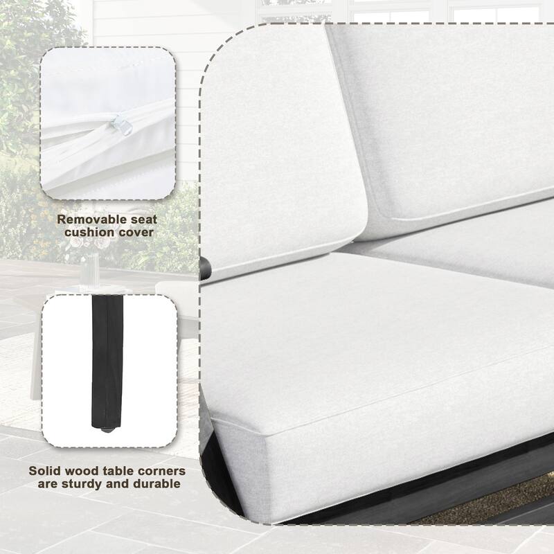 Outdoor Teak Wood Loveseat Sofa with Water-Resistant Cushions