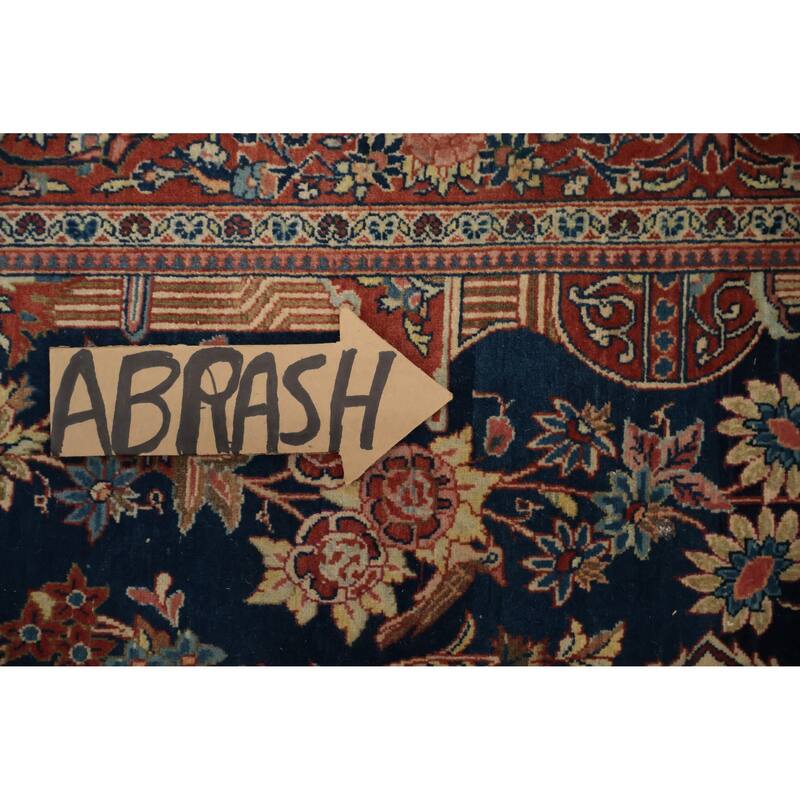 Hand Knotted Oriental 100% Wool Carpet Traditional Floral Navy Blue & Blues Kashan (Dabir) Area Rug - 7' 1'' X 4' 2''