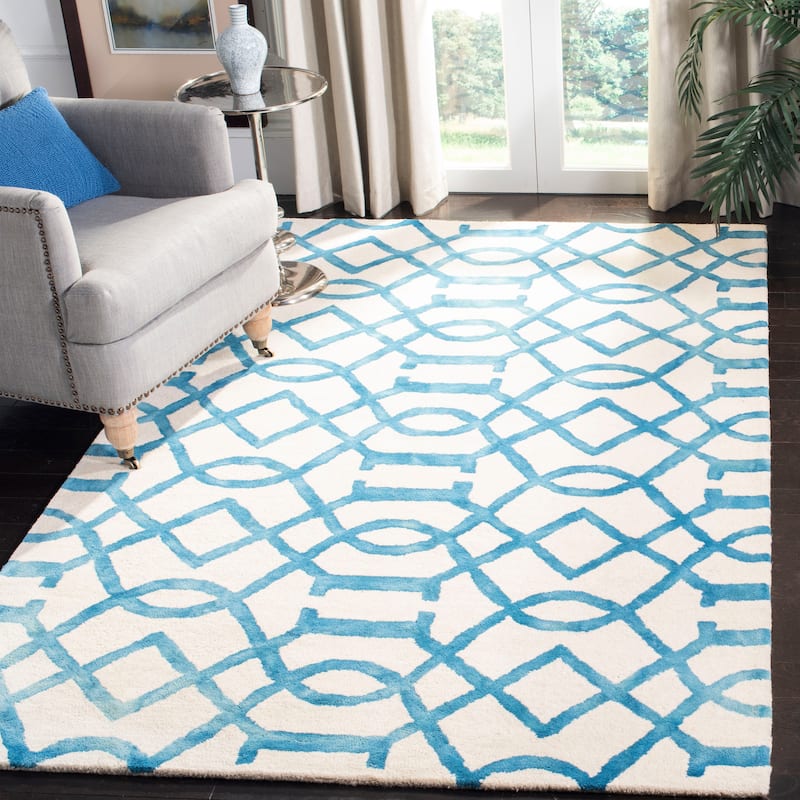 SAFAVIEH Handmade Dip Dye Urbana Watercolor Vintage Boho Wool - 5' x 8' - Ivory/Turquoise - Runner/Rectangle