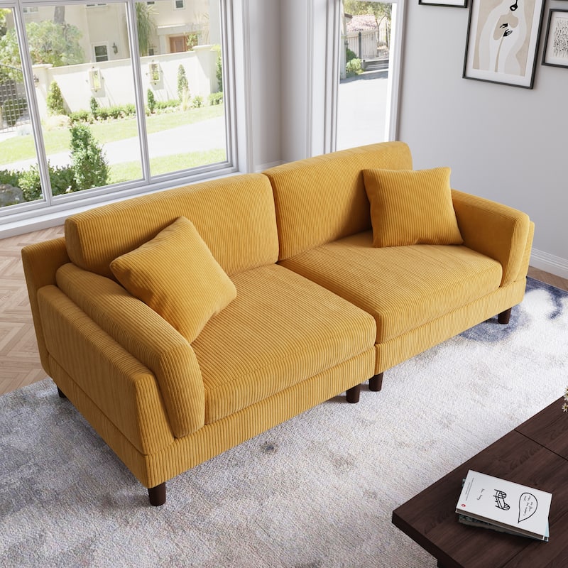 90.2"W Corduroy Upholstered 2 Seater Living Room Sofa
