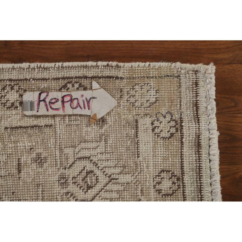 Distressed Geometric Tabriz Persian Antique Rug Handmade Wool Carpet - 6'4"x 9'5"