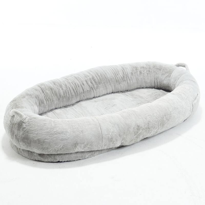 Memory Foam Human Size Pet Bed for People, with Storage Pocket Cover Portable Handle Non-Slip Bottom