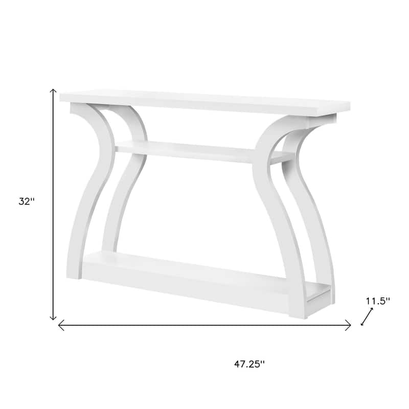 HomeRoots 47" White Floor Shelf Console Table With Shelves - 47.25 in. x 32.00 in. x 11.50 in.