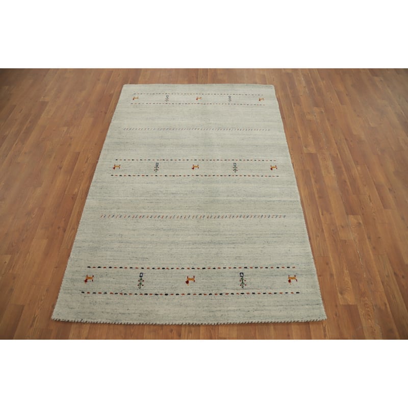Hand Knotted Oriental 100% Wool Carpet Tribal Animal Pictorial Beige & Ivories Gabbeh Area Rug - 6' 0'' X 4' 1''