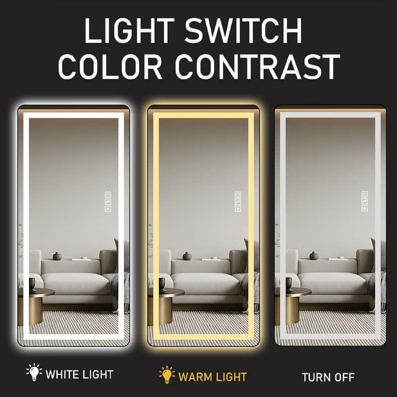 64 inch x 21 inch full-length vertical mirror with LED light, illuminated floor mirror with bracket,