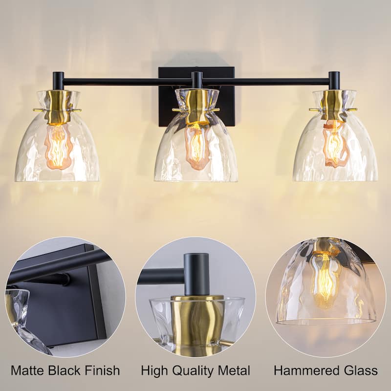 Starsky Mid-Century 3-Light Bathroom Vanity Light with Hammered Glass