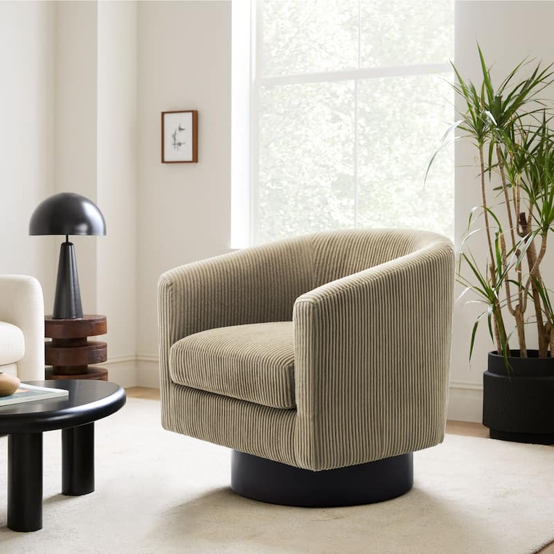 Modern 360° Swivel Corduroy Accent Chair Barrel Armchair