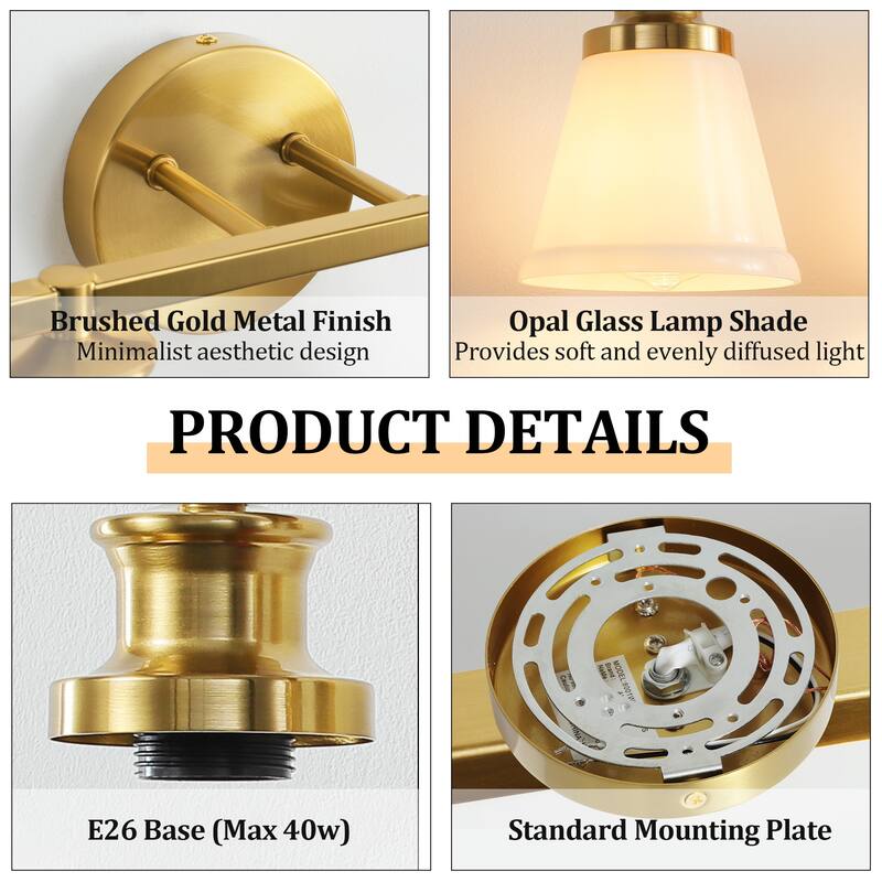 Modern Vanity Lights 3/4 Light Bathroom Dimmable Light Fixture Wall Sconce with Glass Shades