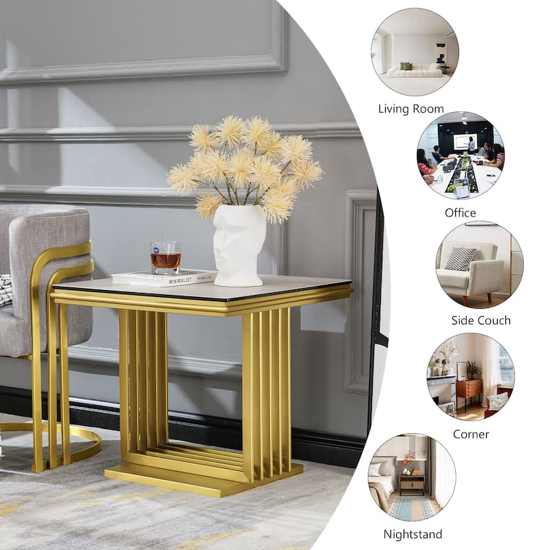 Luxurious Gold and Glass End Table with 24 inch Square Top and Stainless Steel Base