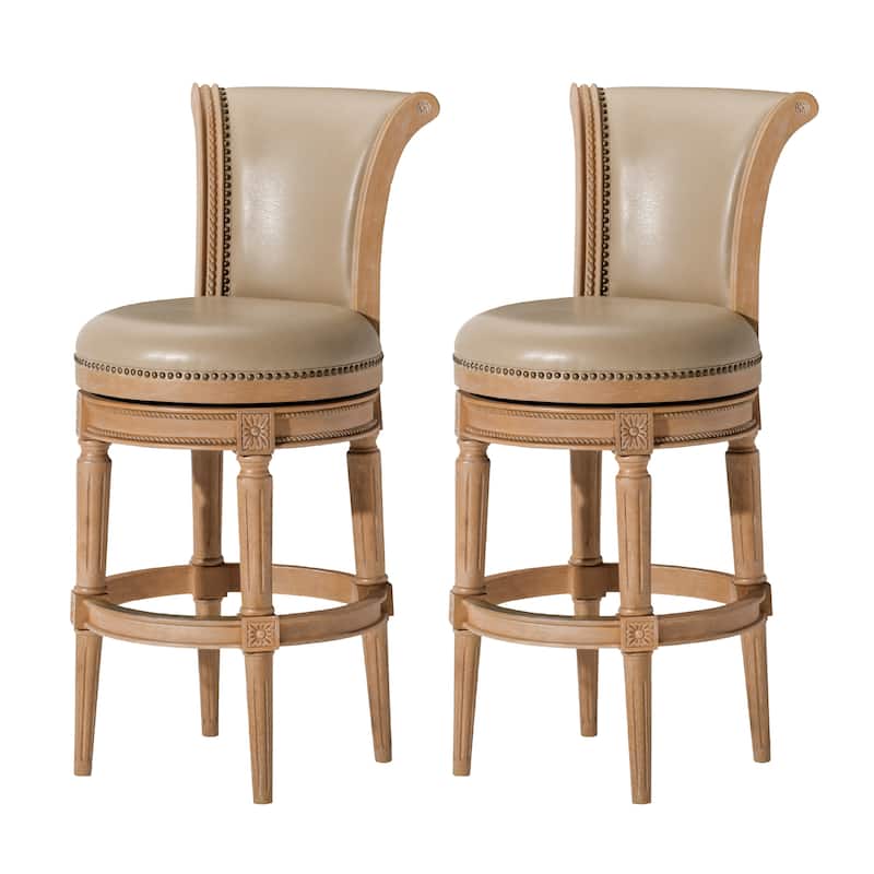 Maven Lane 31" Pullman Swivel Bar Height Kitchen Stool - Set of 2 - Weathered Oak Vegan Leather
