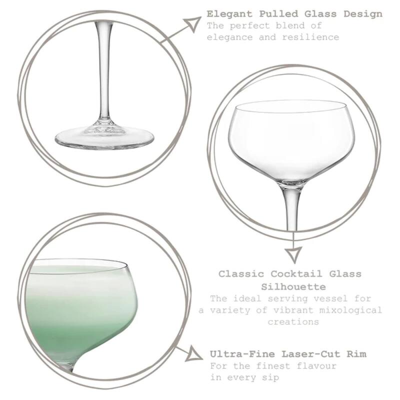 Bormioli Rocco Set of 4 Novecento Stemware Cocktail Coupes - 8.5 oz
