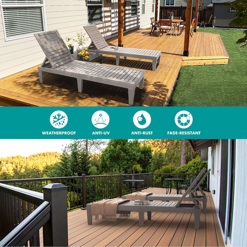 Outdoor Chaise Lounge Chair for Poolside Patio, Water-Resistant Tanning Chair Recliner with Adjustable Backrest