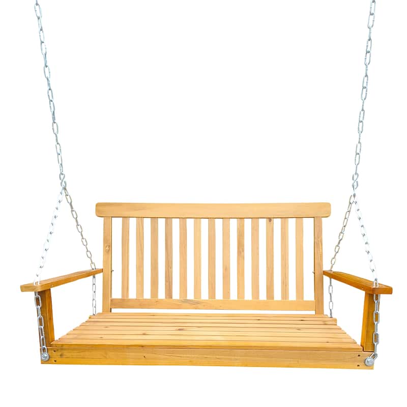 Front Porch Swing with Armrests, Wood Bench Swing with Hanging Chains