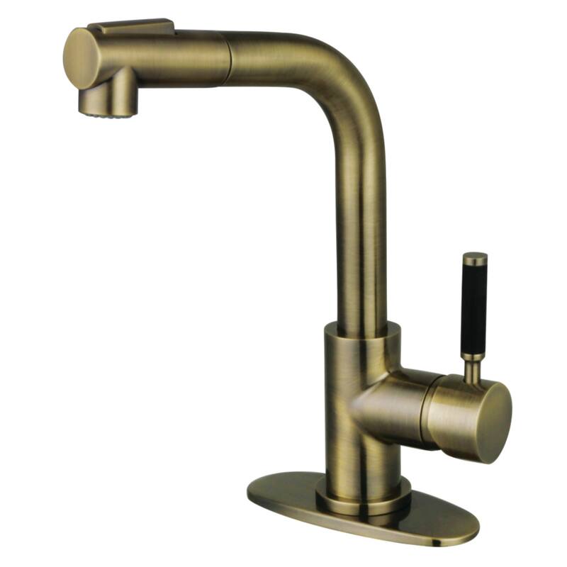 Kingston Brass Kaiser Single-Handle 1-or-3 Hole Deck Mount Pull-Out Sprayer Kitchen Faucet - Antique Brass