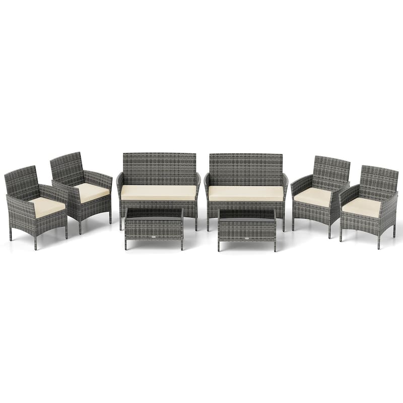 Costway 8 PCS Patio Furniture Set with Washable Cushions and Tempered - 8 PCS