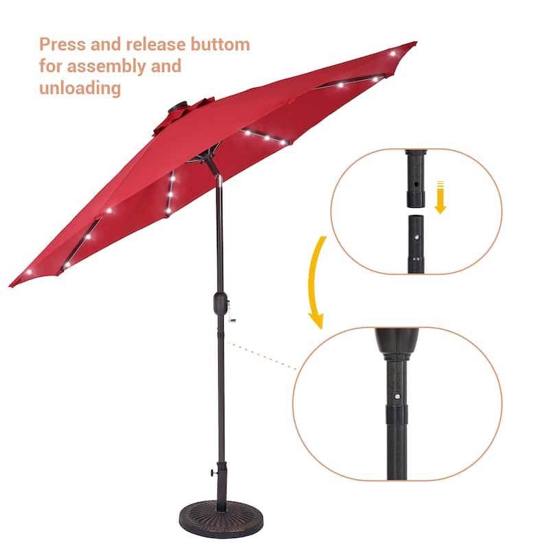 LIVOOSUN LED 9ft Patio Umbrella Market Umbrella Steel Tilt w/Crank