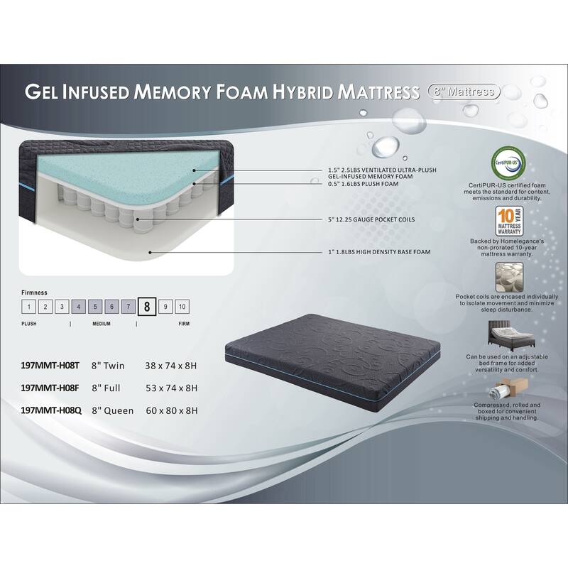 Chanson 8-Inch Cool Gel-Infused Memory Foam Hybrid Mattress